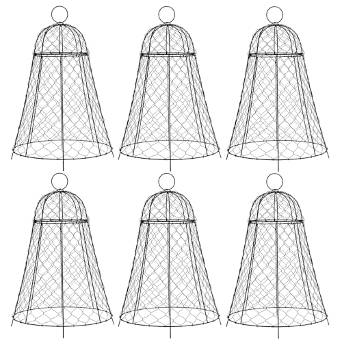 Garden Cloches for Plants 6 Pack - Chicken Wire Outdoor Plant Protectors from Animals - Heavy-Duty Metal Cage with Detachable Lid - Rustproof Covers - 12"D × 17"H - Blocks Rabbits, Squirrels & Birds - size: 6 Pack