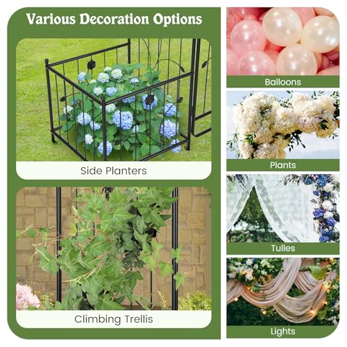S AFSTAR 87-Inche Garden Arbor with Gate & Side Planter Box, Metal Garden Arch with Lockable Gate, Arched Top Arbour, Heavy-Duty Arched Trellis Archway for Climbing Plants Grape Vines Wedding Ceremony