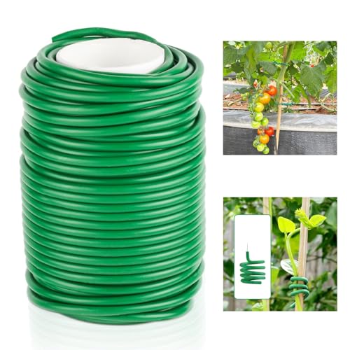 Soft Plant Ties Green Garden Twist Ties for Plants 65.6ft Reusable Rubber Garden Wire Plant Ties to Support Climbing Plants Indoor & Outdoor Vines Tomatoes Office Home Organizing (65.6feet * 3.5mm).