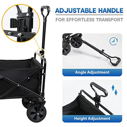 PayLessHere Garden Cart Folding Wagon Collapsible w/Foldable Table Board Universal Wheels for Camping Picnic Outdoor Event - color: Black Table Board