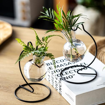 Plant Propagation Station, Plastic Vase with Metal Stand, Clear Plastic Hanging Vase, Hydroponic Planter for Office Home Wedding Tabletop Decoration (8)