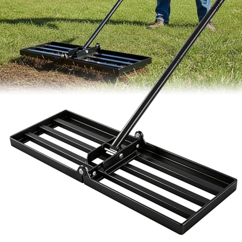 Saker Lawn Leveling Rake 25x10 Inch, 73-Inch Heavy Duty Lawn Leveler Tool with Stainless Steel Handle for Lawns, Backyard, Garden, Golf Course, Farm - Black