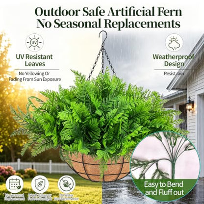 Fake Hanging Plants Fern Baskets, Artificial Ferns for Outdoors, 2 Pack - size: Light Green-2Pack