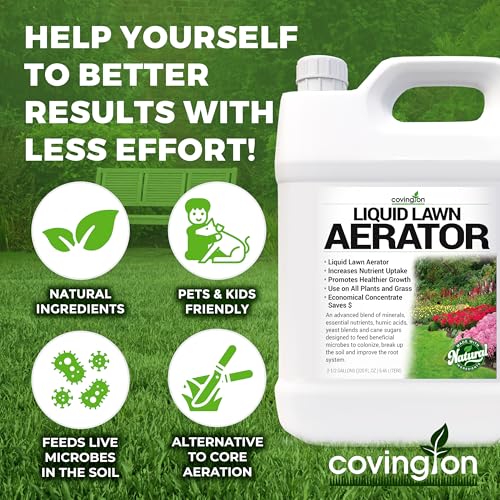 Covington Liquid Lawn Aerator (2.5 Gal) – Soil Conditioner & Softener for Lawns & Gardens – Loosens Clay & Compacted Soil for Better Water & Nutrient Absorption – USA Made Liquid Aeration Concentrate - size: 2.5 Gallons