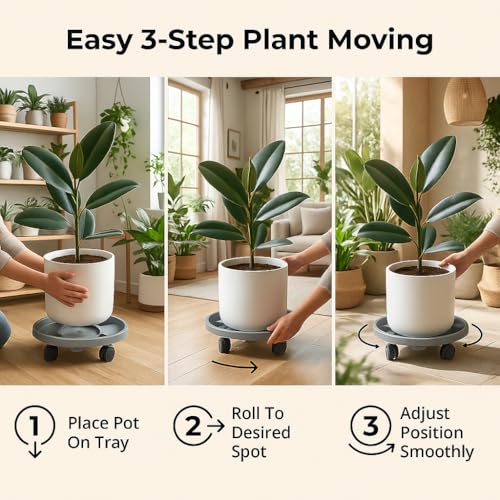 Rolling Plant Stand Outdoor 3 Pack 14 Inch Plant Caddy with Wheels, Grey - color: Grey, size: 14 inch