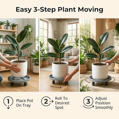 Rolling Plant Stand Outdoor 3 Pack 14 Inch Plant Caddy with Wheels, Grey - color: Grey, size: 14 inch