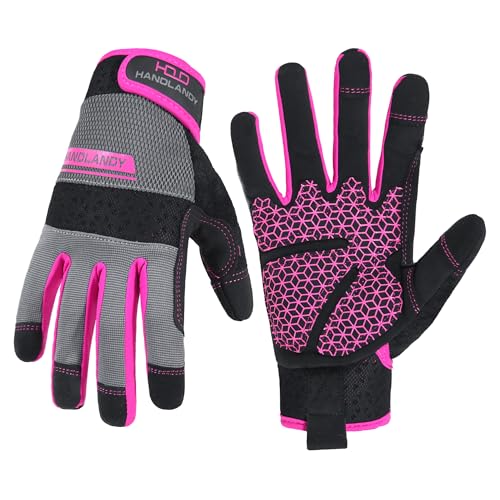 Work Gloves Women, Safety Work Gloves Touchscreen Working Glove for Mechanic, Gardening - color: Pink-upgraded, size: Medium