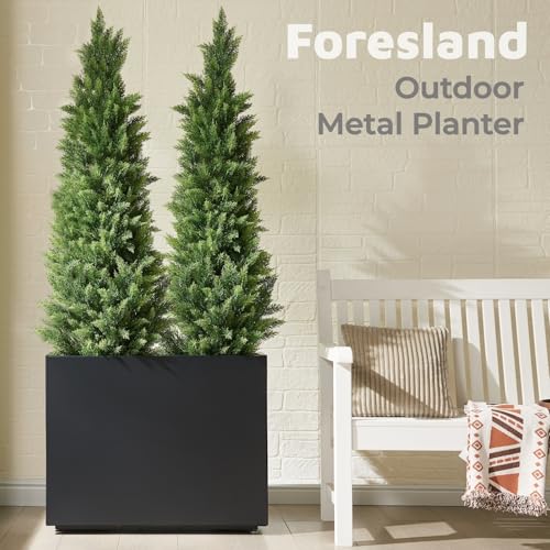 30" Tall Black Metal Planter with Middle Shelf, 36Wx11Dx30H - color: Black, size: 36Wx11Dx30H