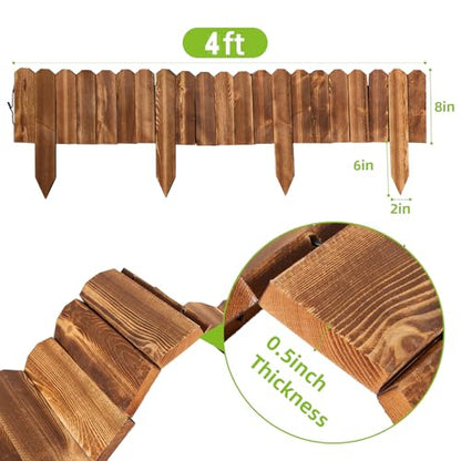 LINSHRY Wood Garden Edging Fence, Flower Bed Edging Borders, 8in H x 4ft L - size: 8in (H) x 4ft (L)