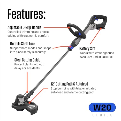Westinghouse 20V 2-in-1 Cordless String Trimmer and Edger, 12 Inch Cutting Path with 2.0Ah Battery and Charger - style: 20V String Trimmer