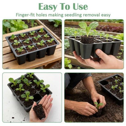 RooTrimmer 60 Pack Reusable 12-Cell Seed Starter Tray with Large Drain Hole - color: Black, size: 12 Cells-60P