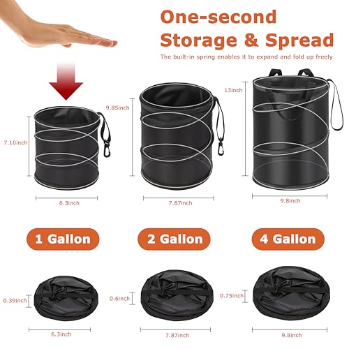 Ginsco 2Packs 2 Gallons New Leakproof Car Trash Can, Compact Trash Can Pop-up Collapsible Hanging Car Trash Bin with Hook and Loop, Waterproof PEVA Liner Open-Top Garbage Can for Cars Home Office - size: 2 Gallons