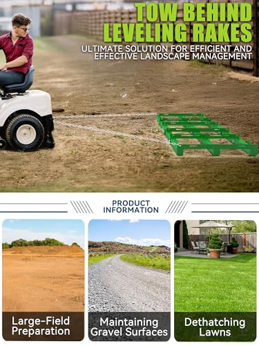 8ft Heavy Duty Drag Harrow for ATV, UTV, Tractor - Adjustable Tow Behind Leveling Rake with Weight Tray for Driveway Grader, Lawn, Field, Pasture, Food Plot Maintenance, Green(96 inch) - size: 8 ft