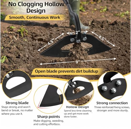 Garden Hoe Weeding Tool - Sharp Hollow Blade,58" Adjustable Long Handle, Heavy Duty Weed Hoes for Gardening,Push Pull Dutch Scraper for Garden Bed, Yard,Lawn Weeder Removal