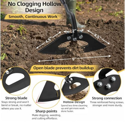 Garden Hoe Weeding Tool - Sharp Hollow Blade,58" Adjustable Long Handle, Heavy Duty Weed Hoes for Gardening,Push Pull Dutch Scraper for Garden Bed, Yard,Lawn Weeder Removal