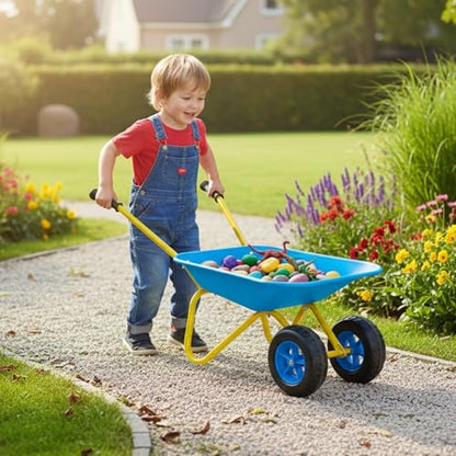 2 Wheel Toddler Wheelbarrow Toy for Kids Gardening Tool Wheel Barrow(blue) - color: Blue