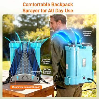 Backpack Garden Sprayer, 4.2 Gallon Electric Weed Sprayer w/ 5 Nozzles, Stir & Pressure Adj, Telescopic Wand, Battery Indicator, Battery Powered Rechargeable Auto Pump Sprayer for Yard, Lawn