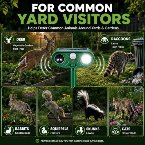 Sonic Fortress Pro Deer & Raccoon Repellent Outdoor, Solar Animal Repeller