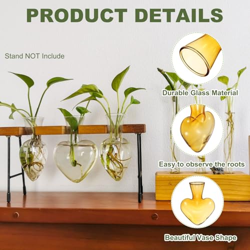 M METERXITY 3-Pack Propagation Vases, Heart-Shaped Glass Propagation Stations for Indoor Plants/Desktop Decor/Home Garden, Plants Terrariums Hydroponic Vases [Brown] - color: Brown