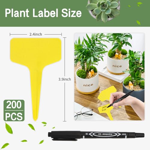 Plant Labels, 200pcs Yellow Tags, Waterproof Outdoor Markers, Plastic Signs for Seedlings, Greenhouse Accessories, Vegetable Garden Supplies - color: Yellow