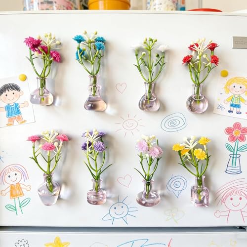 Mini Hydroponic Vase Fridge Magnets Set - Clear Glass Propagation Station for Real Flowers - Cute Kitchen & Locker Decor. (Dark Green) - color: Dark Green