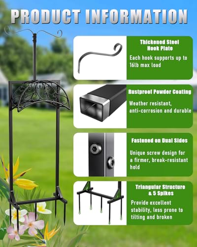 5-Spike Garden Hose Holder Freestanding with 2 Shepherds Hooks - color: Upgraded Hose Holder