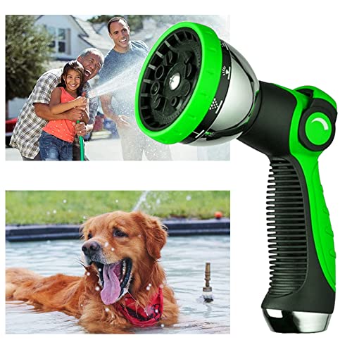 Garden Hose Nozzle Spray Nozzle,10 Hose Metal Duty Watering Patterns Thumb Control On Off Valve, High Pressure Nozzle Sprayer for Watering Plants, Car Wash,Cleaning,Showering Pets - color: Green