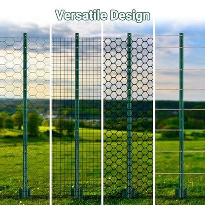 Metal Fence Posts - 10 Pack, 4.8 FT Green Heavy Duty U Posts - color: Green, size: 4.8FT-10Pack