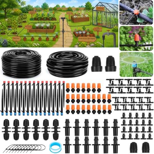240FT Drip Irrigation System with 1/2'' 1/4'' Tubing Hose