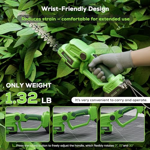 21V Cordless Hedge Trimmer, 2 in 1 Handheld Bush Trimmer with 2 x 2000mAh Batteries + Charger, Electric Grass Shear for Garden Yard Lawn Care, Powerful & Lightweight - size: Hedge Trimmer + 2 Batteries