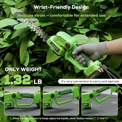21V Cordless Hedge Trimmer, 2 in 1 Handheld Bush Trimmer with 2 x 2000mAh Batteries + Charger, Electric Grass Shear for Garden Yard Lawn Care, Powerful & Lightweight - size: Hedge Trimmer + 2 Batteries