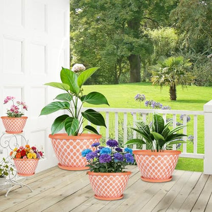 Nooulap 16 Inch Plant Pots, 4 Pack Large Flower Pots - color: Orange, size: 16 inch