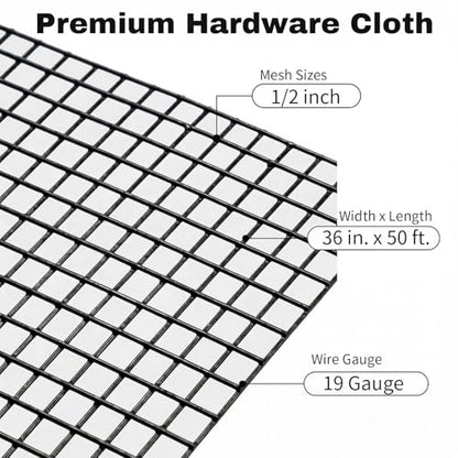 Black Hardware Cloth 1/2 in. x 3 ft. x 50 ft. 19-Gauge - size: 1/2'' x 36'' x 50'