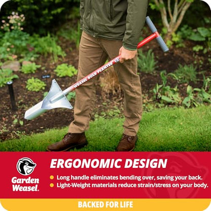 Garden Weasel Bulb Planter - Long Handle | Annuals, Ground Cover, Vegetables, Spring and Fall Bulbs | Sod Cutter, Remover, and Plugger, Grass Planter, Bulb Planting Tool | 91350
