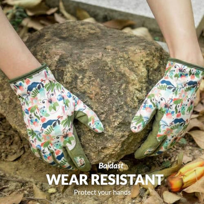 Baidast Gardening Gloves for Women, Breathable Leather Garden Gloves with Grip, Thorn Proof Work Gloves - color: Women(medium)-green+white
