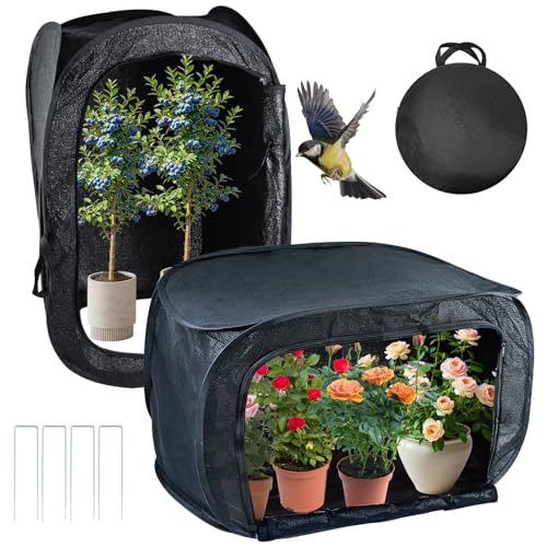 1Pcs Outdoor Plant Enclosure Pop Up Garden Shade Tent Cover Black UV 80% Sun Shade Mesh Cage Dual-Use Plant Protection with 3 Zipper Bag & Stakes for Vegetable Potted Flower Pest Barrier 24x24x35in - size: 23.6" *23.6" *35.4"