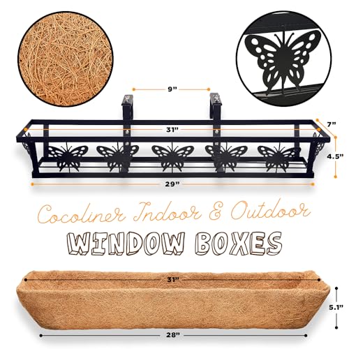 2-Pack 32IN Window Box Railing Hanging Planter Coco Liner Basket - color: 32in - Set 2