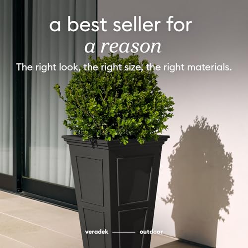Veradek Brixton Series Planter - Tall Outdoor Planter with Shelf - color: Black, size: 26 inch -2 Pack