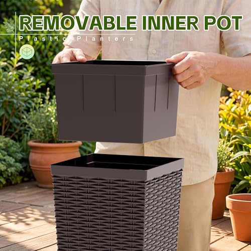 Devoko Resin 24'' Tall Planters, Large Taper Outdoor Planter - color: Brown, size: 24" Set of 2