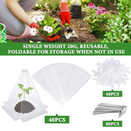 Reusable Plastic Garden Cloches, 7.8" x 11" Mini Greenhouse, 1.2mm Thick Clear Bell Covers with Metal Stakes Against Sun, Frost, Snails, Plant Protector (40pcs-Clear) - size: 40pcs-clear