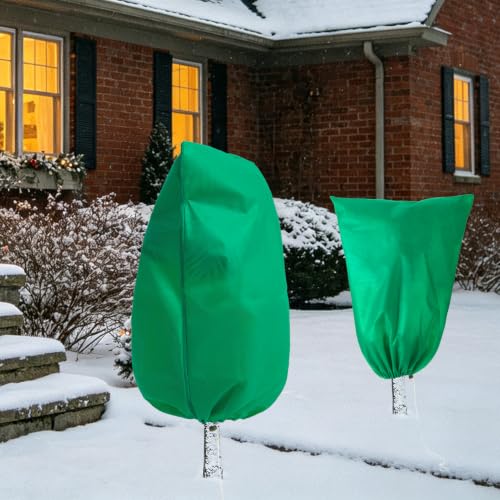 Homimp Plant Covers Freeze Protection,4 PCS Frost Covers with Zipper Drawstring (31.5" x 39.4") Plant Protection Cover Bags for Outdoor Winter Frost Cold Weather Shrubs Trees Jacket Covers,Green - size: 31.5"W x 39.4"H