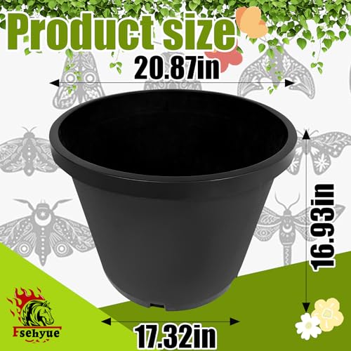 20 Gallon Nursery Pots Plastic Container Injection Molded Pot for Plants Flexible with Drainage Holes Suitable for Plants Soil Growers or Hydroponics Black 5 Pcs - size: 20 Gallon
