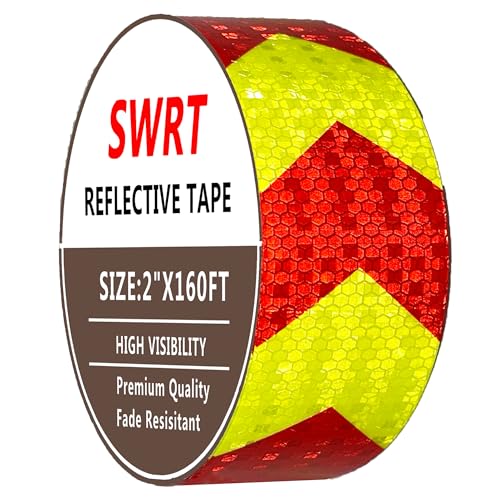 SWRT 2" x 160 FT Red & Fluorescent Yellow Reflective Tape, Reflective Tape Outdoor Waterproof Heavy Duty Strong Adhesive Hazard Caution Safety Warning Tape Reflector Conspicuity Tape for Trailer - size: 2IN x 160FT
