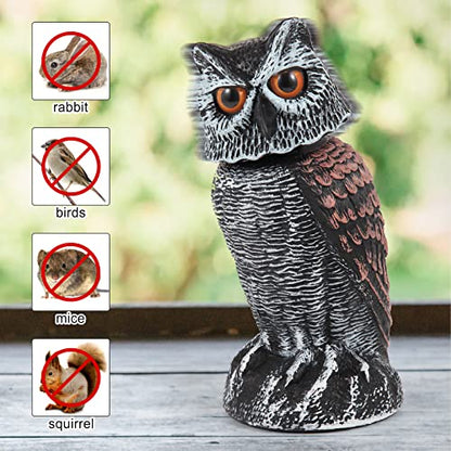 Hedoc 4 Pack Fake Owl Decoys to Scare Birds Away, Rotating Head Bird Deterrents, Nature Enemy Scarecrow Plastic Statues, Pest Repellent for Gardens and Patios - size: 10+11 Inch (Pack of 2)