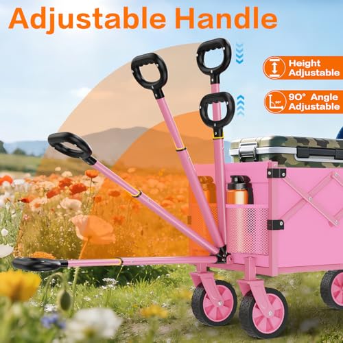 COZEER Wagons Carts Foldable, 360LBS Folding Heavy Duty Wagon with Wheels - color: Pink, size: 100L