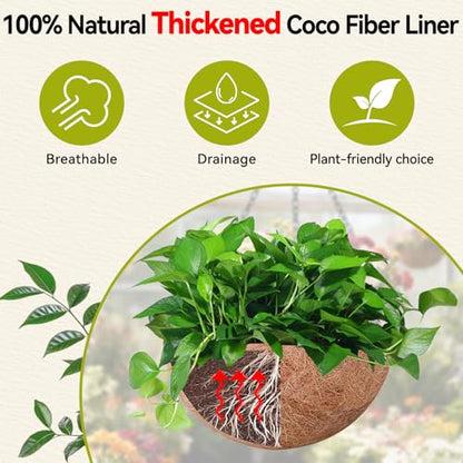 Halatool 2 Pack 14 Inch Hanging Baskets with Coco Liner, Heavy Duty Planter