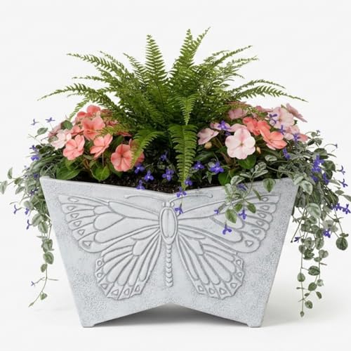 GreenShip 16 Inch Large Resin Flower Pots with Drainage Hole Light Grey - style: Light Grey-1 Pack