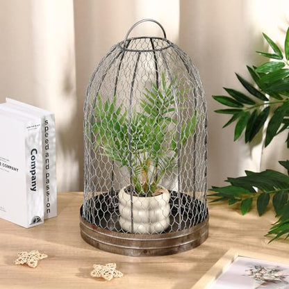 Briwooody 2 Pack Rustic French Wire Mesh Cloche with Base 17'' 20'' Garden Cloches for Plants Large Plant Protection Guards Cover Keep Small Animals Out