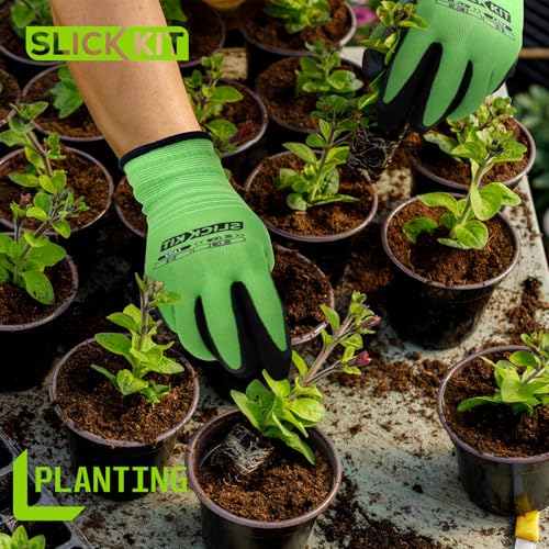 6 Pairs Gardening Gloves for Women & Men, Spring Green & White - size: Large/9