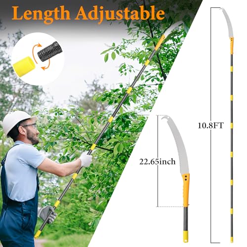 Pole Saws for Tree Trimming, 10.8FT Long Extension tree trimmer pole saw, Lightweight Manual Pruning Saw with Mn Steel Blade, Tree Branch Trimmer for Yard, Garden, Patio - size: 10.8FT